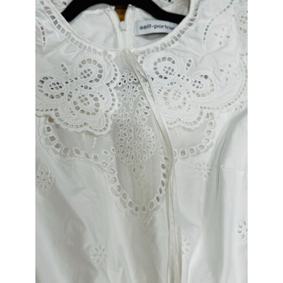Self-Portrait WHITE COQUETTE DAISY COTTON BRODERIE ANGLAISE CUT OUT MIDI DRESS 8 - Picture 14 of 16